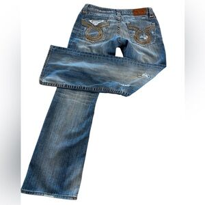 Big Star Women's Boot Cut Jeans in Washed Blue with Embroidered Back Pockets